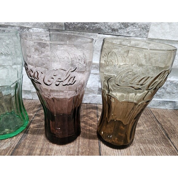 Mcdonalds Coca-Cola glasses Green, Red, Brown & Purple Set Of 4 - Picture 3 of 10